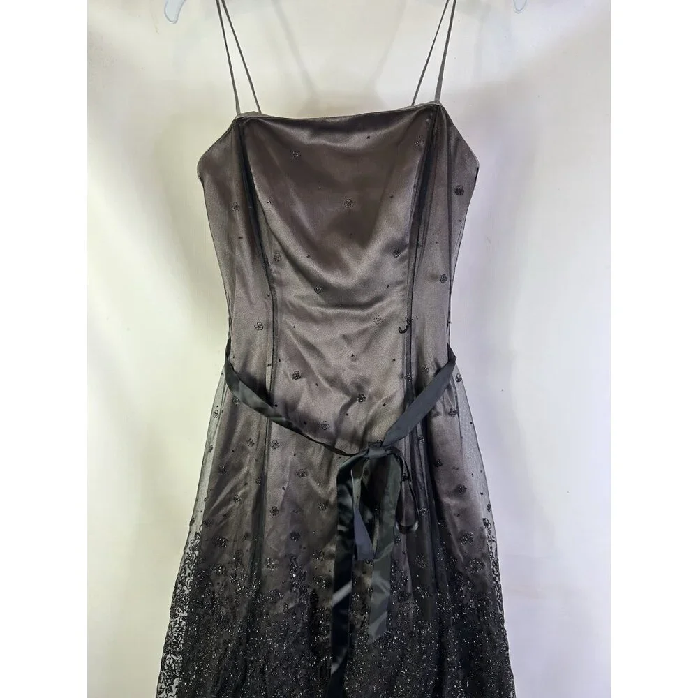 Vintage 90s Metalllic Floral Overlay Spaghetti Dress Whimsigoth Vamp - Picture 3 of 10